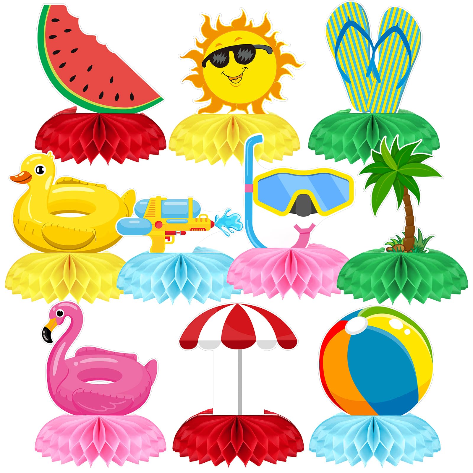 Photo 1 of 10 Pcs Beach Party Decorations Kit Summer Pool Honeycomb Table Centerpieces Decorations Beach Hawaii Theme Birthday Party Table Topper Photo Props for BBQ Summer Pool Favor Supplies