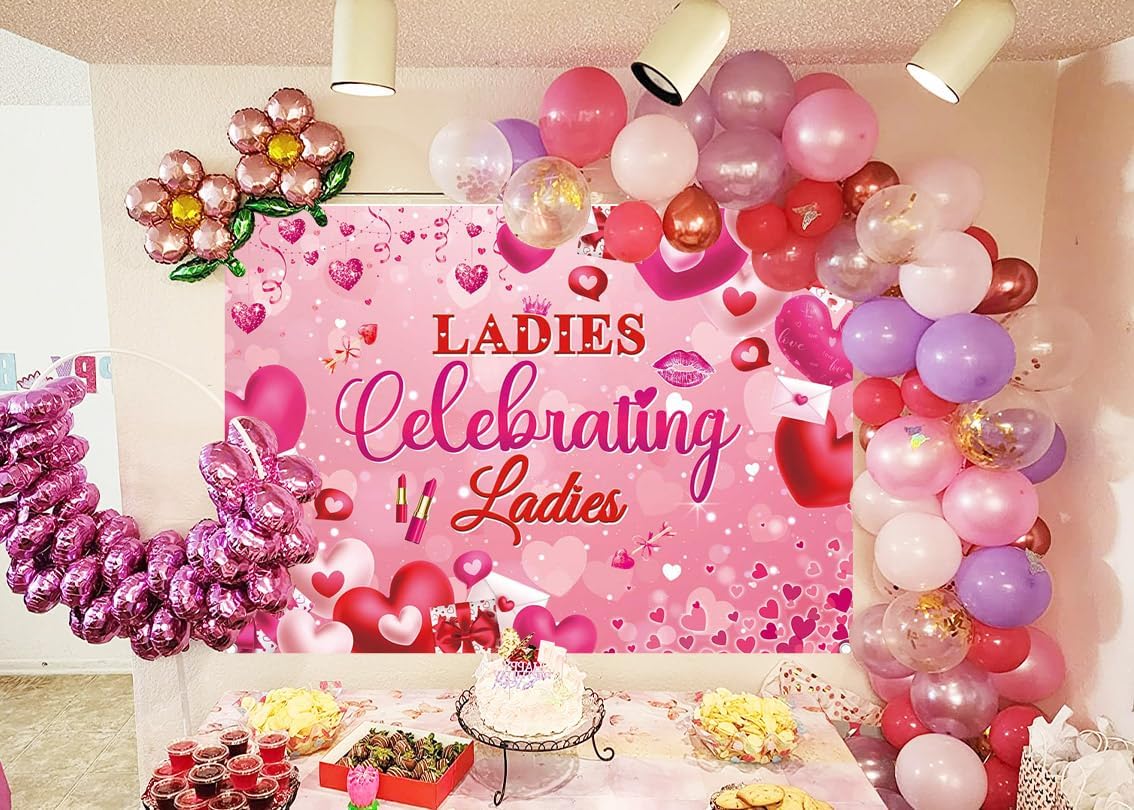 Galentines Day Backdrop Ladies Celebrating Ladies Photography Background Galentine's Day Heart Girl Lady Party Decoration Banner Supplies (94x70inch(8x6FT))