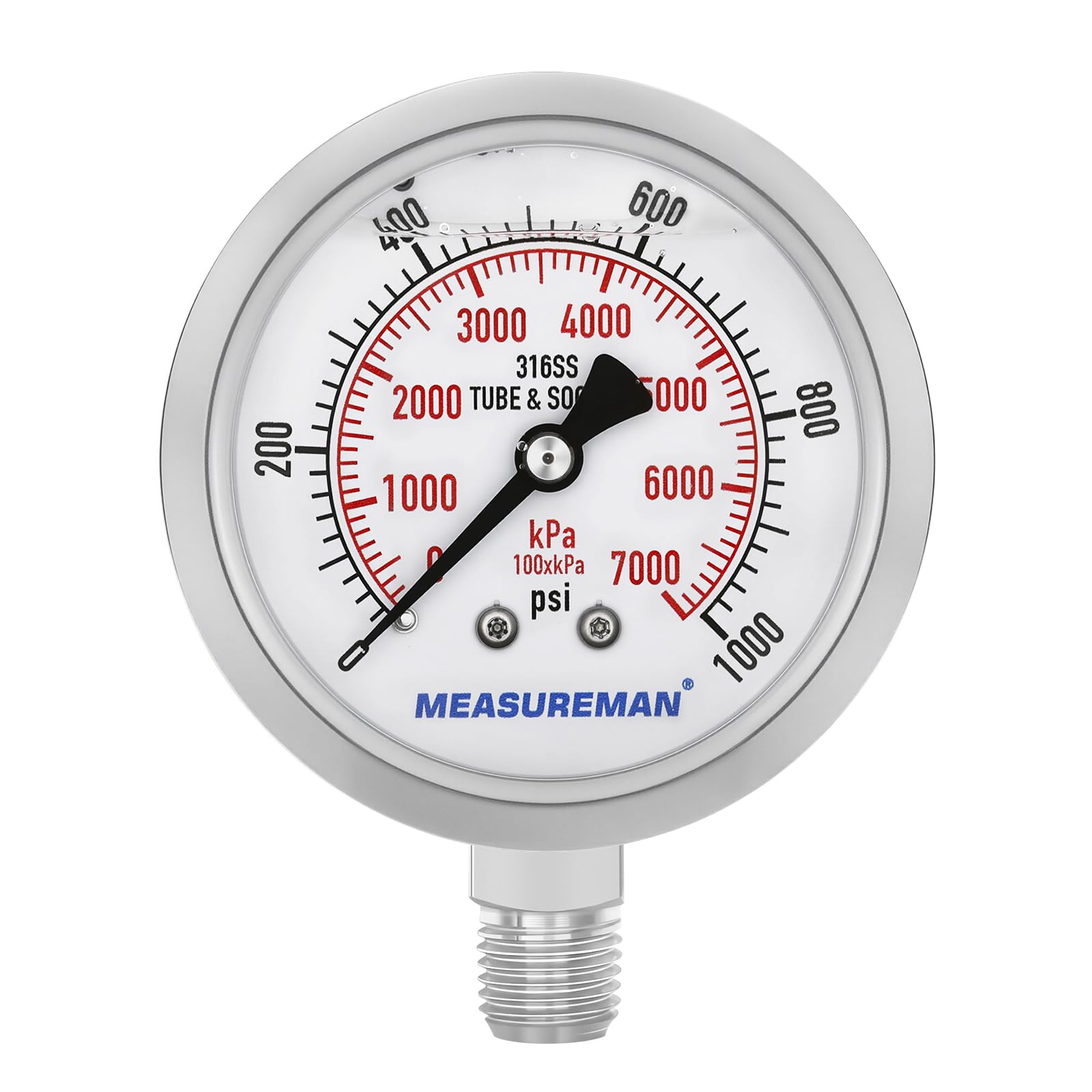 MEASUREMAN Pressure Gauge - 0-10000psi Stainless Steel -18