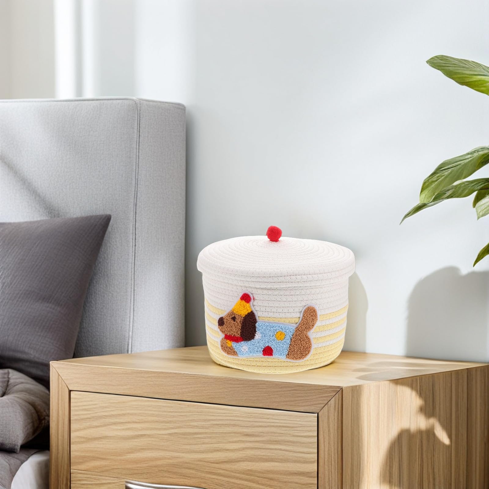 Abaodam Panier de Rangement Voiture en Coton Tissé avec Couvercle Anti-poussière, Grand Panier Décoratif de Chien, Organisateur Élégant pour Intérieur de Voiture