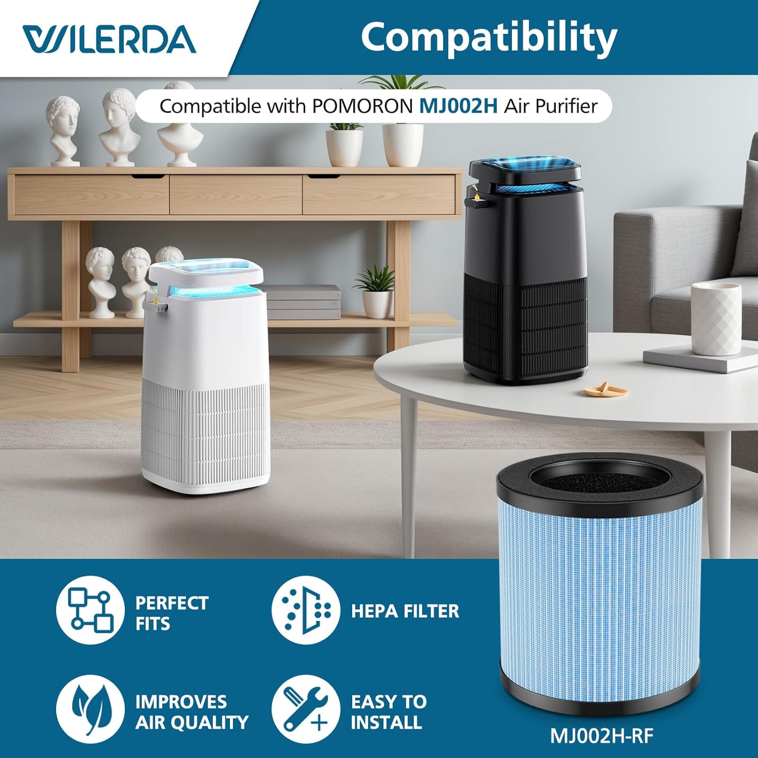 MJ002H Replacement Filter Compatible with POMORON MJ002H Air Purifiers,HEPA Filter, Activated Carbon, High Performance 4-Layer Filter, Compared Part #MJ002H-RF, 2 Pack - Image 3