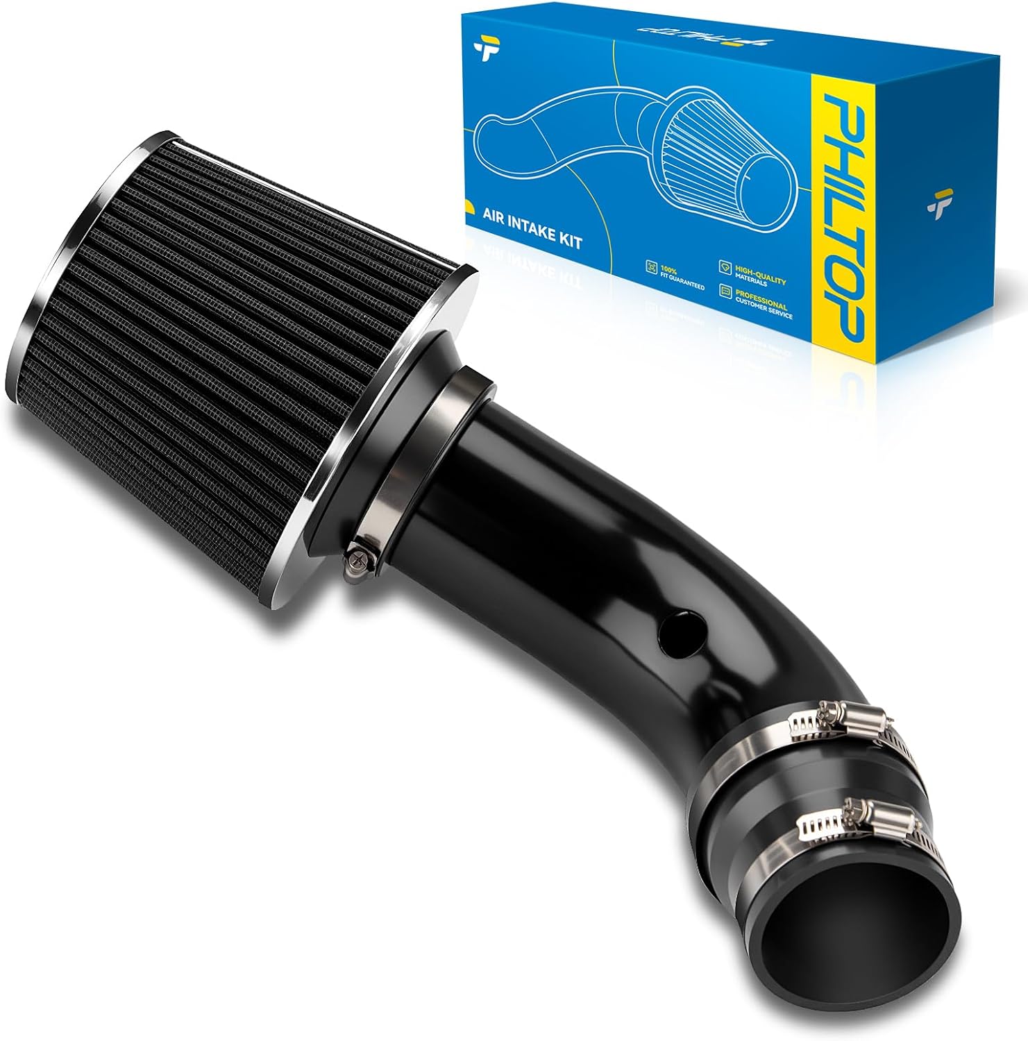 PHILTOP 3" Cold Air Intake Kit System Compatible with Acura Civic, Accord, CR-V, Odyssey, Pilot, Sonata, 3, RX350, Santa Fe, MDX, Accent, RDX, Fit, Elantra, Ridgeline, TL, High Performance, Black