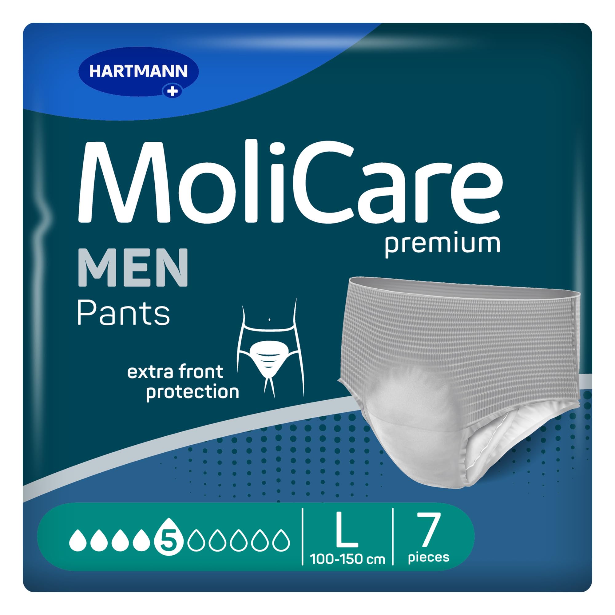 MoliCare Premium Men Pants - 5 Drops - Men Incontinence Pants - Fast Absoption and Leak Protection - Size Large - 47-59 inches (100-150cm) | Pack of 7