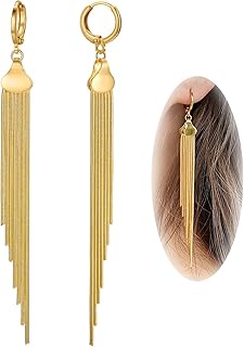 Tassel Dangle Earrings 18k Gold Plated Long Metal Chain Drop Earrings Minimalist Huggie Hoop Fringe Earrings For Women Girls Kids Dainty Hypoallergenic Earrings Christmas Thanksgiving Day Gifts