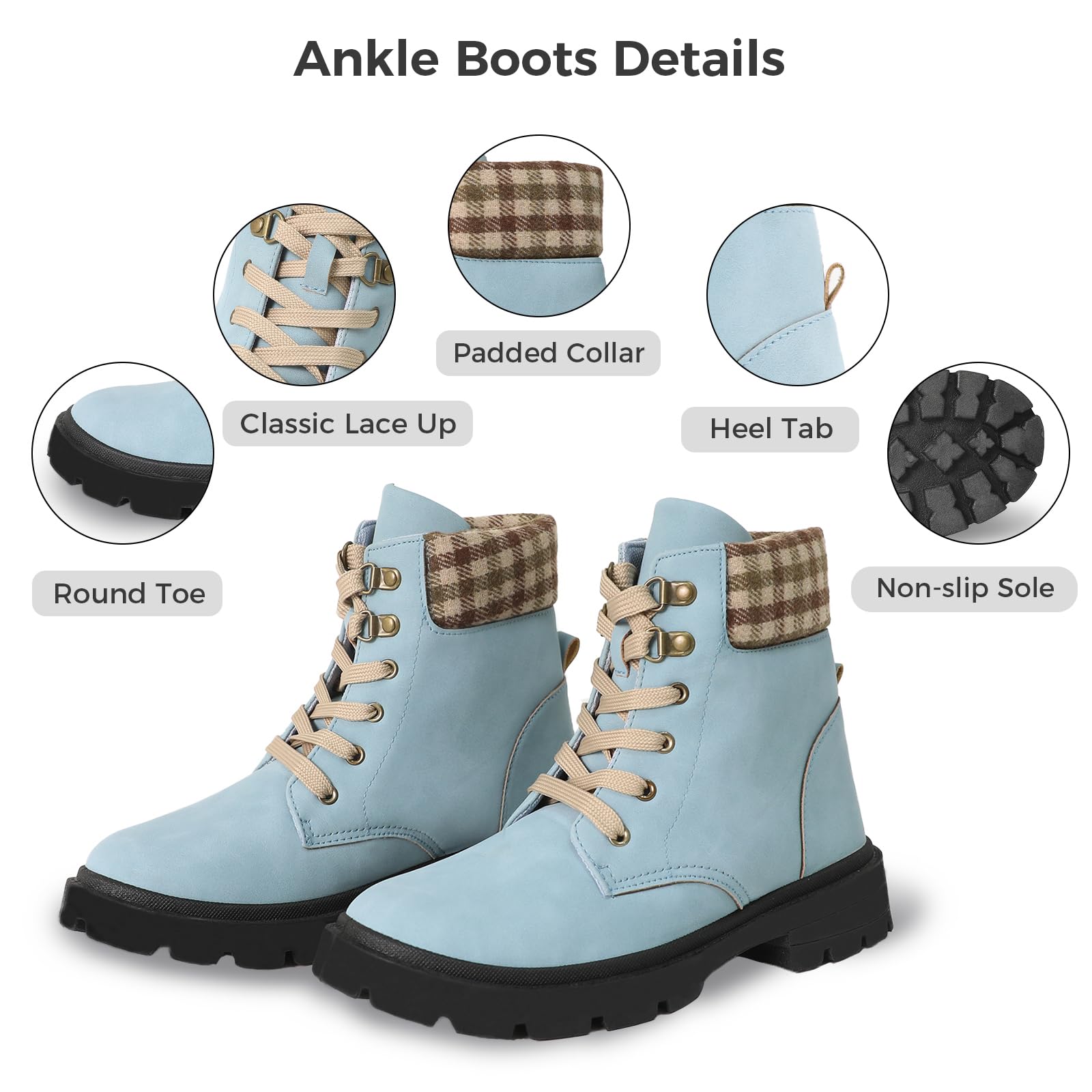 CHIN·MOON Women's Waterproof Backpacking Shoes Non Slip Trekking Boots Ankle Hiking Booties (Light Blue,8)