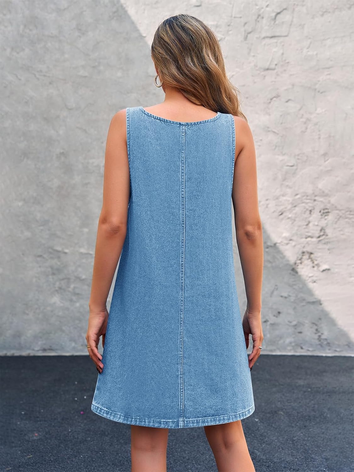 BZB Women's Sleeveless Casual Denim Dress Crewneck Vintage Loose Jean Overall Dress with Pockets - Image 5