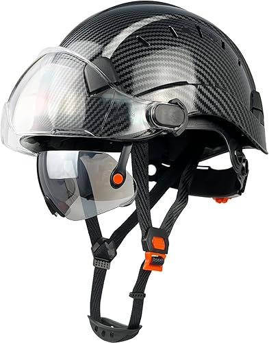 Miniatura 9 de CR06X+2V Casco de seguridad de construcción con visera incorporada, casco duro ABS con visera, patrón de fibra de carbono ventilado, certificado