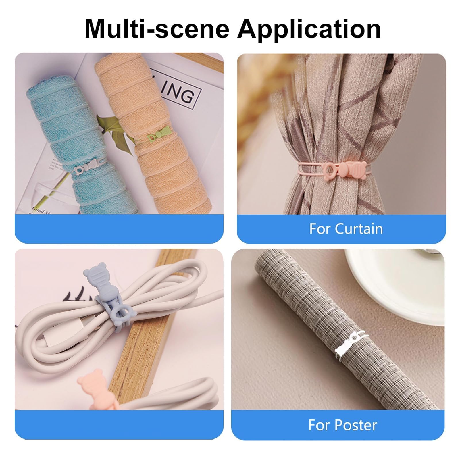 IFNOW Silica Gel Cord Organizer Reusable, Multipurpose Elastic Cord Organizer for Bundling and Fastening Cable Cords Wires, 16 PCS Waterproof Self-Fastening Cable Tape(Green,Pink,White,Black)