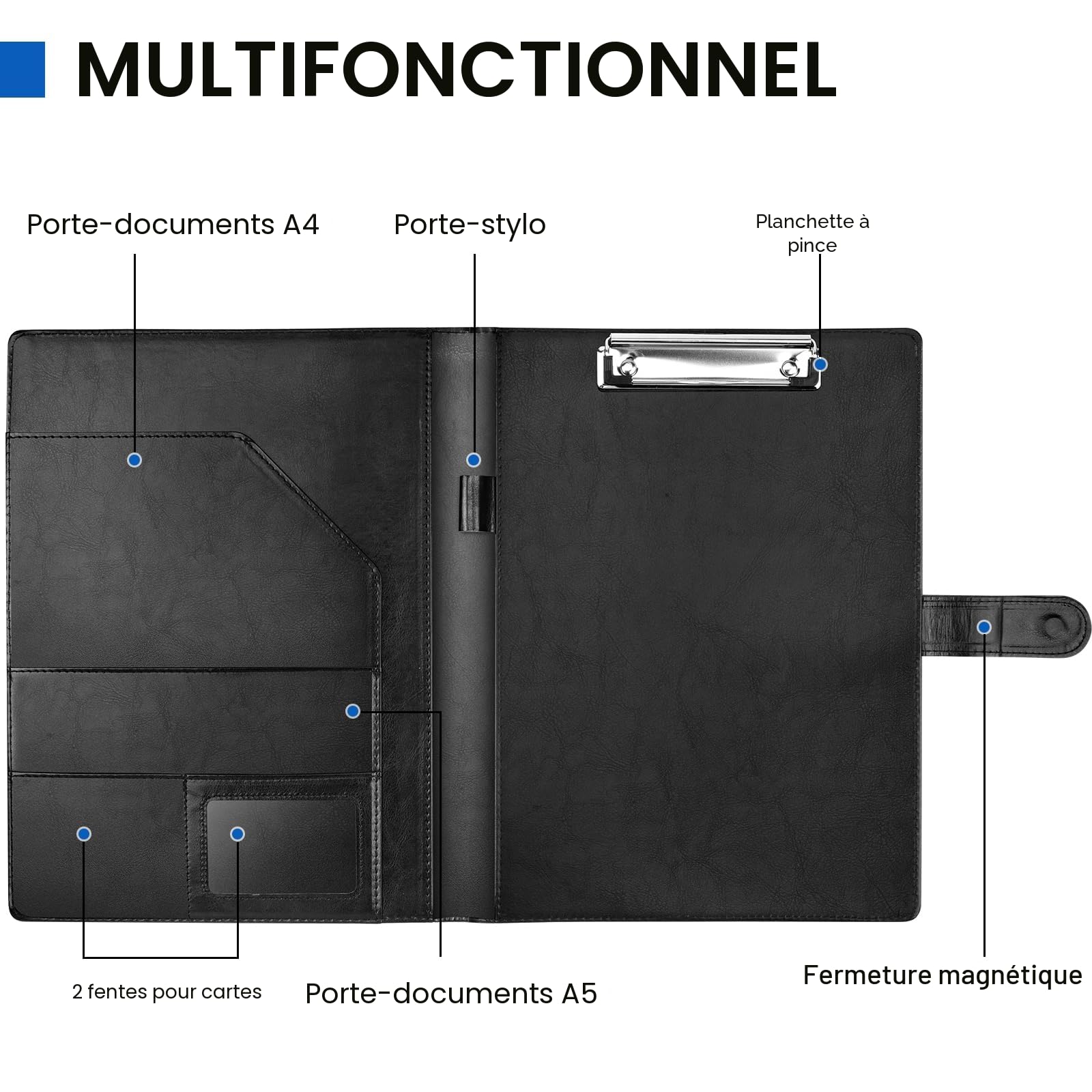 Porte Documents A4, Porte bloc A4 à rabat avec pince pour tenir les documents, Range Documents, Trieur Organiseur Portfolio Planchettes Porte-formulaires