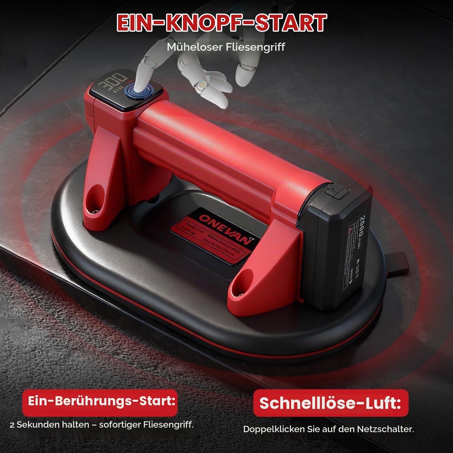 ONEVAN Akku Saugheber 300KG Supersaugkraft mit 4000mAh Akku & Typ-C