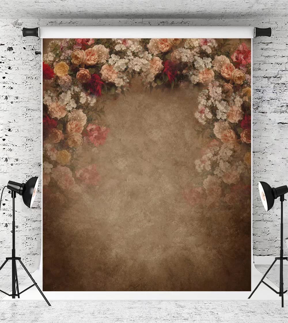Kate 5x7ft Brown Fabric Floral Portrait Backdrops for Photographers Retro Abstract Painted Floral Photo Fabric Background Studio Props