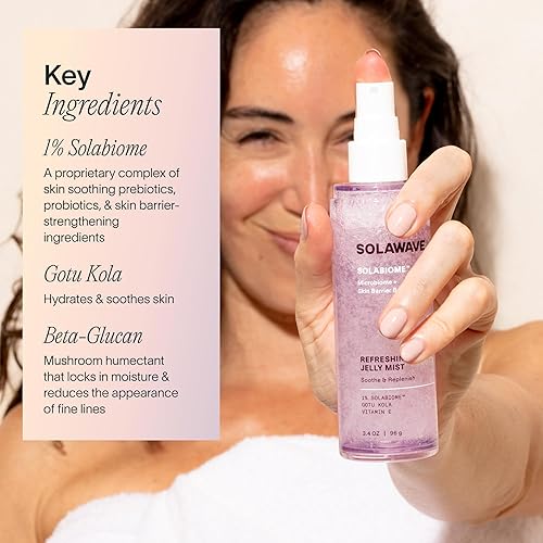 Miniatura 4 de Solawave Tónico refrescante de Jelly Mist con Gotu Kola, prebióticos, probióticos, hidratante Pro vitamina B5 para todo tipo de piel (3.4 onzas)