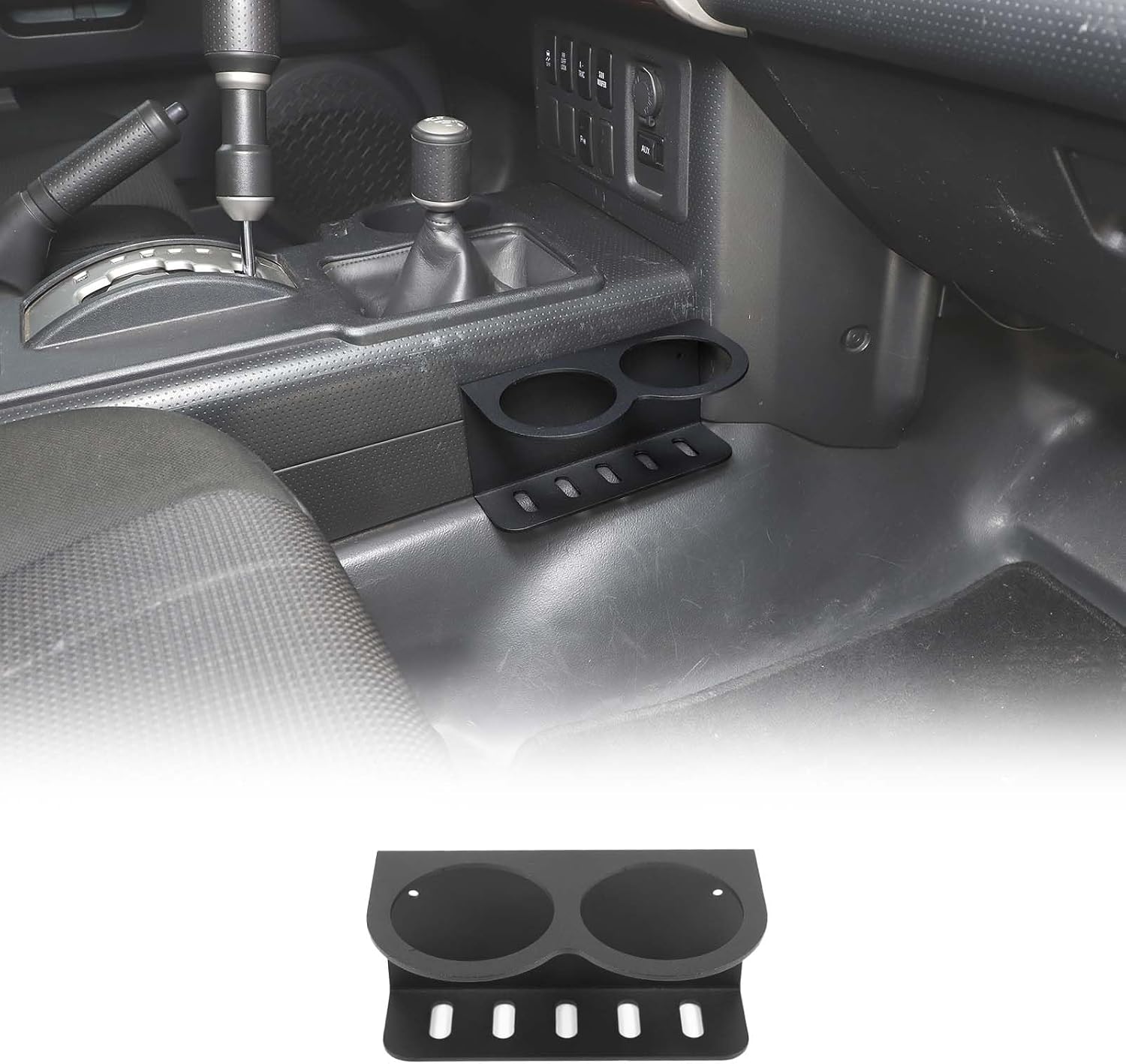 Car Cup Holder Compatible with Toyot@ FJ Cruiser 2007-2021 Accessories, Cup Holder Expander for Fj Cruiser Right Side Gear Shift, Black Aluminum Alloy Cup Drink Holder 1Pcs