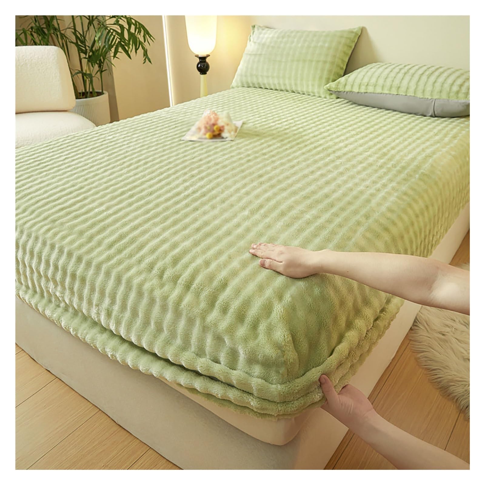 Drap-Housse Velours de Lait 180x200 Vert Antistatique Moelleux
