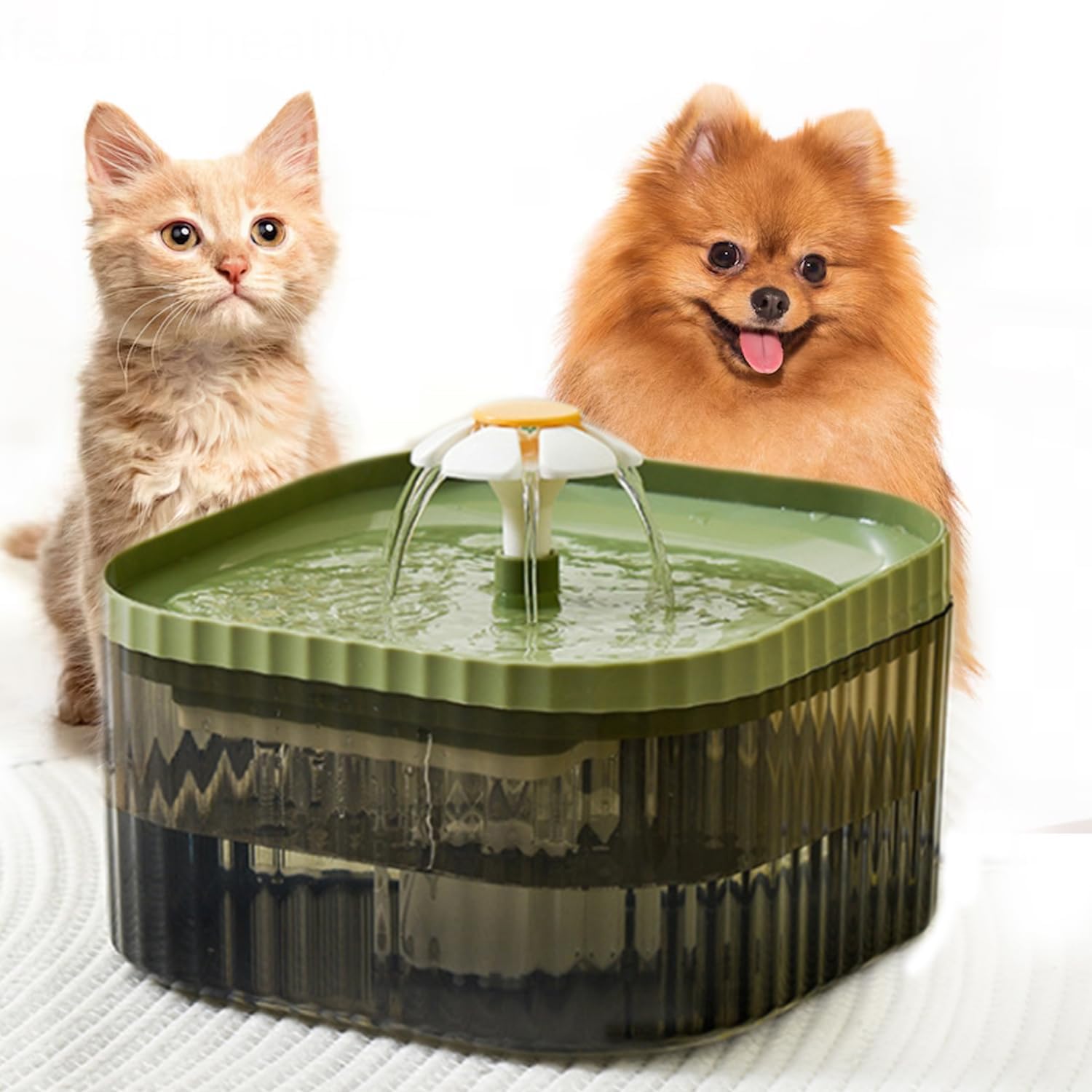 Automatic 2.5L Capacity Pet Water Fountain for Cats and Dogs Ultra-Quiet| BPA-Free and Easy to Clean - Flower Design and Filter System| Encourages Hydration and Fresh Water Flow (Green)-image-43
