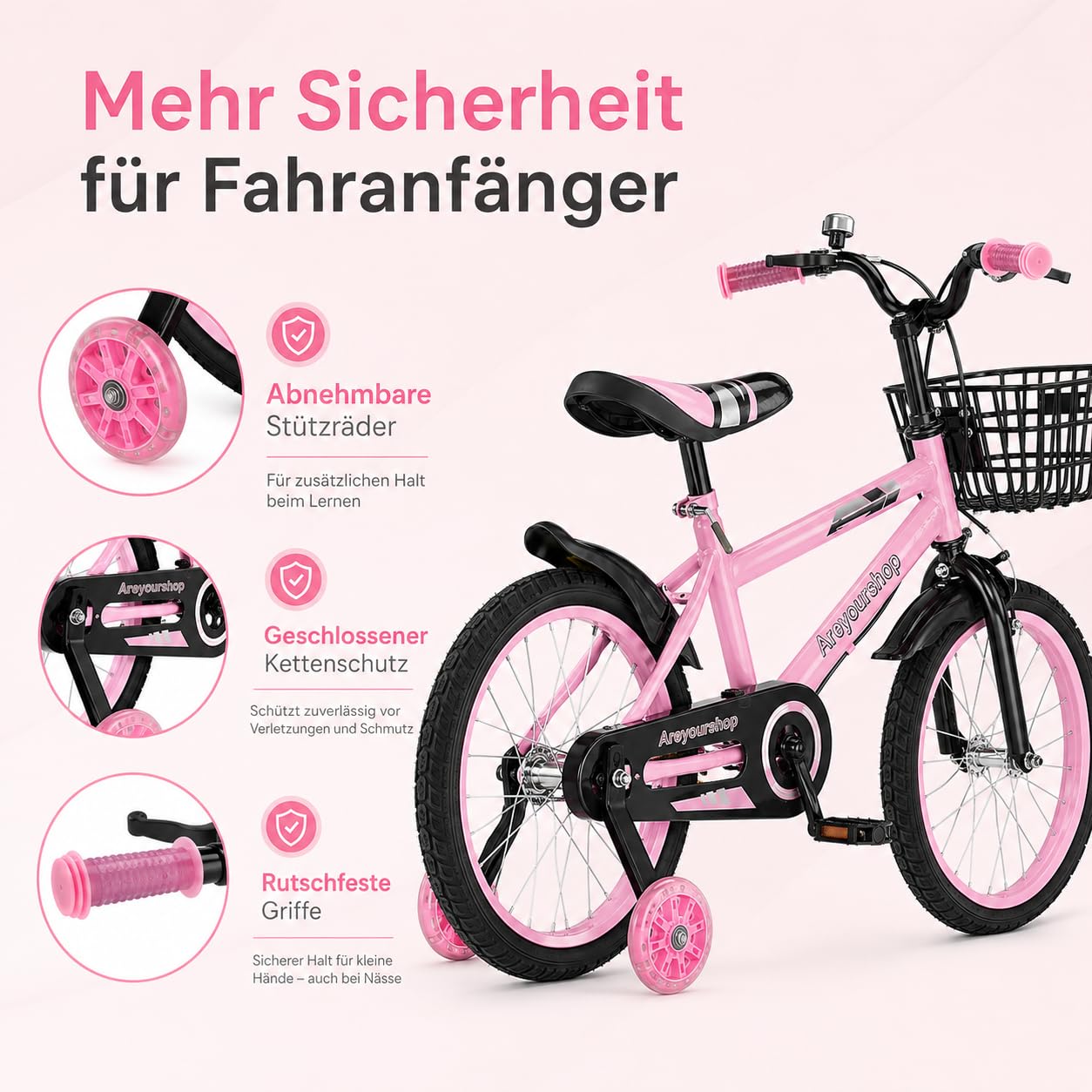 Bicicleta de 18 pulgadas para niños, Asiento ajustable y manillar, Marco de acero al carbono, Frenos dobles, rueda de radios a prueba de golpes, ruedas magnéticas