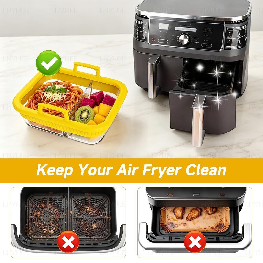 Naczynie do zapiekanek Airfryer do frytkownicy na gorące powietrze Ninja AF400EU/DZ400EU/AF500EU/AF500EU/COSORI frytkownica na gorące powietrze, 2 komory, szklane naczynie do zapiekania Airfryer z