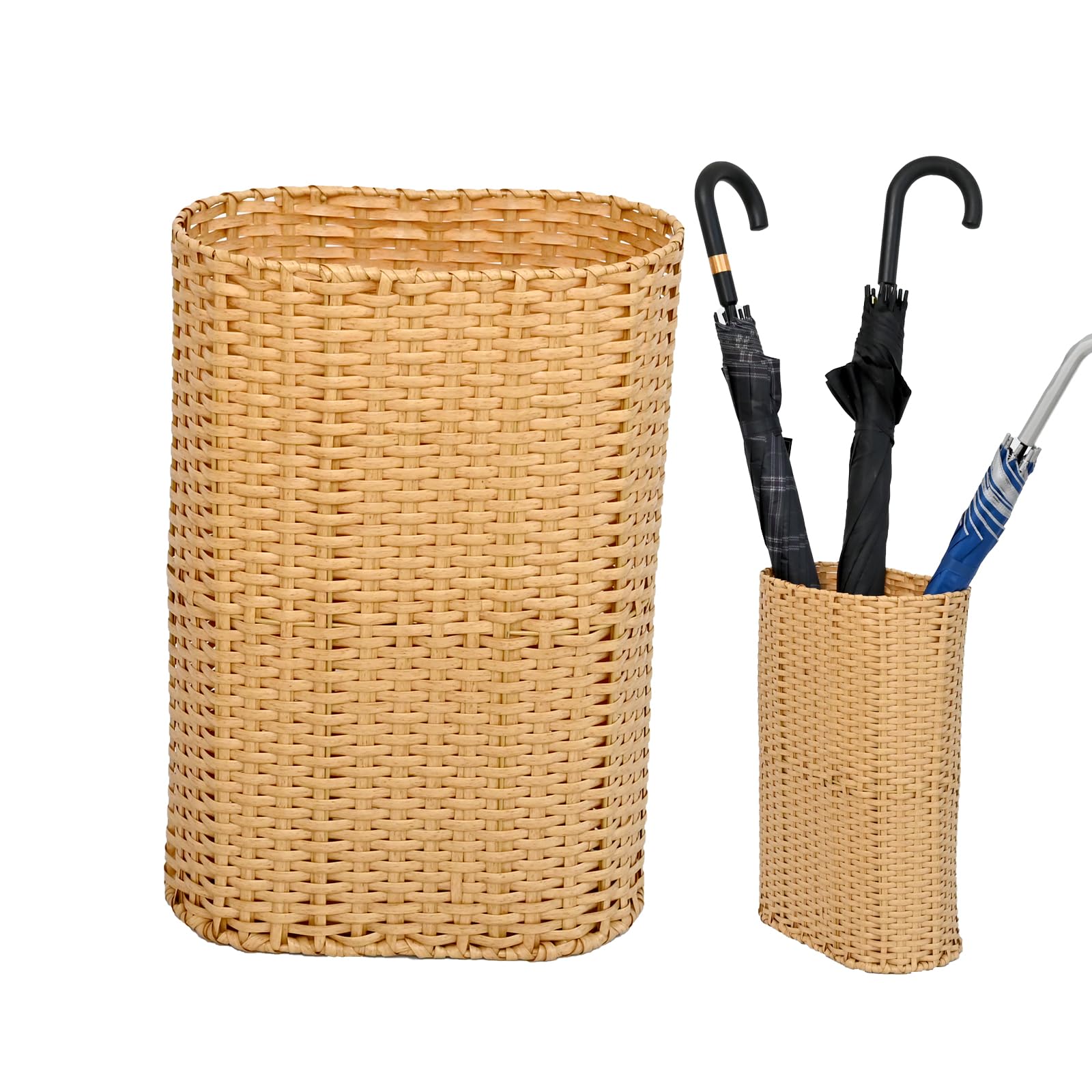 SwallowLiving Woven Faux Wicker Umbrella Stand for Entryway - 17" Tall, Stylish & Waterproof