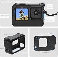 Vista 5 de FitStill Funda de silicona negra para Go Pro Hero 12Hero 11Hero 10Hero 9, color negro, cubierta lateral de batería, protectores de pantalla, tapas