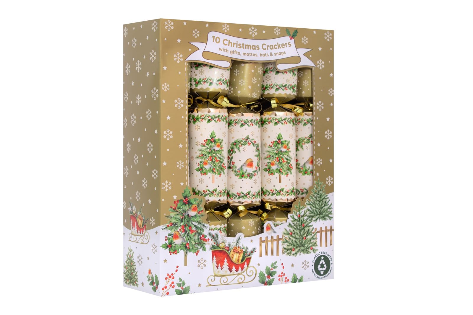 Rsw Multicolour 10 Family Robin & Wreath 12" Crackers – Traditional Christmas Crackers With Festive Wreath & Robin Designs – Includes Hats, Mottos & Festive Gifts