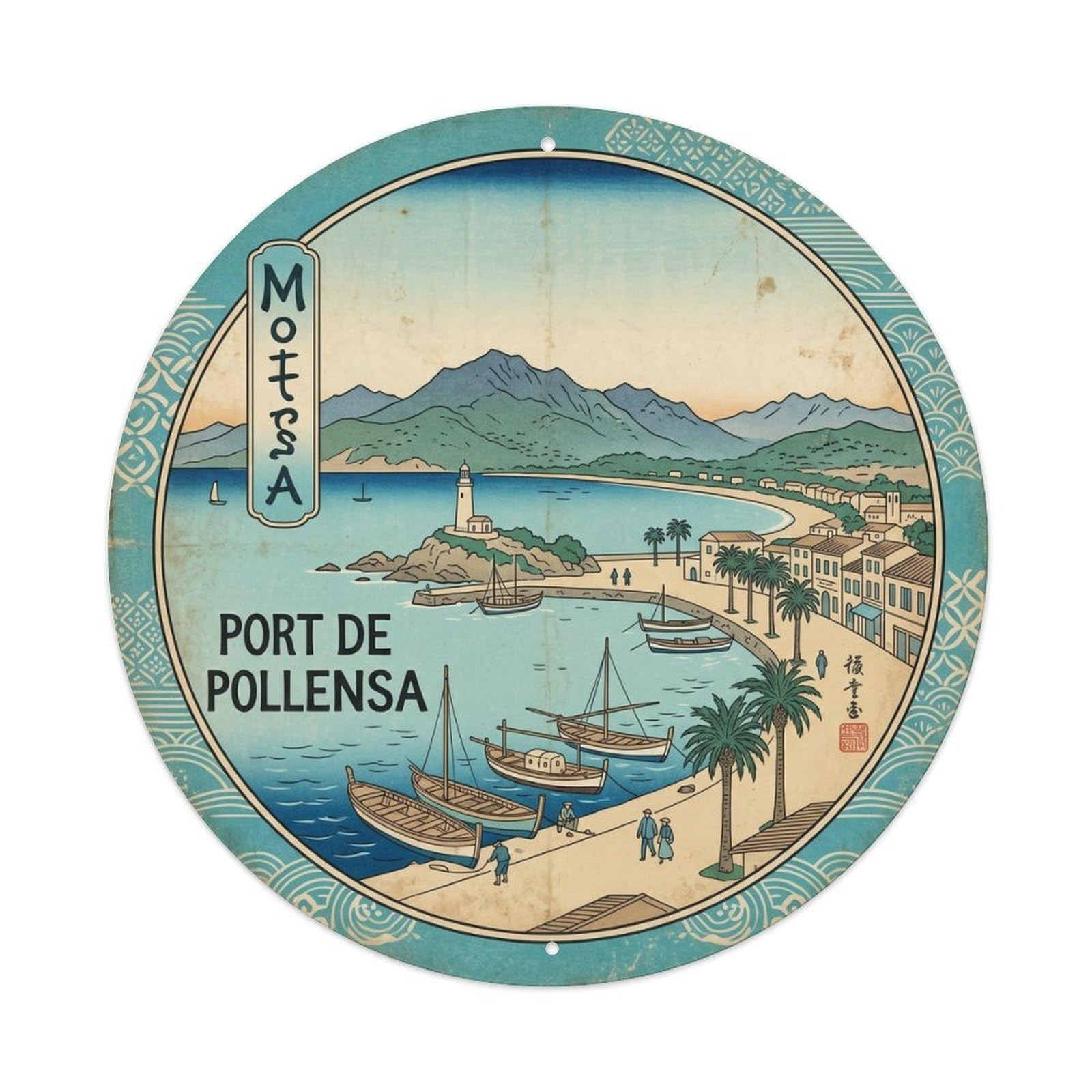 Okahys 8X8inch Classic Style Mallorca Harbor De Pollensa Island Heritage Seaside Metal Tin Sign