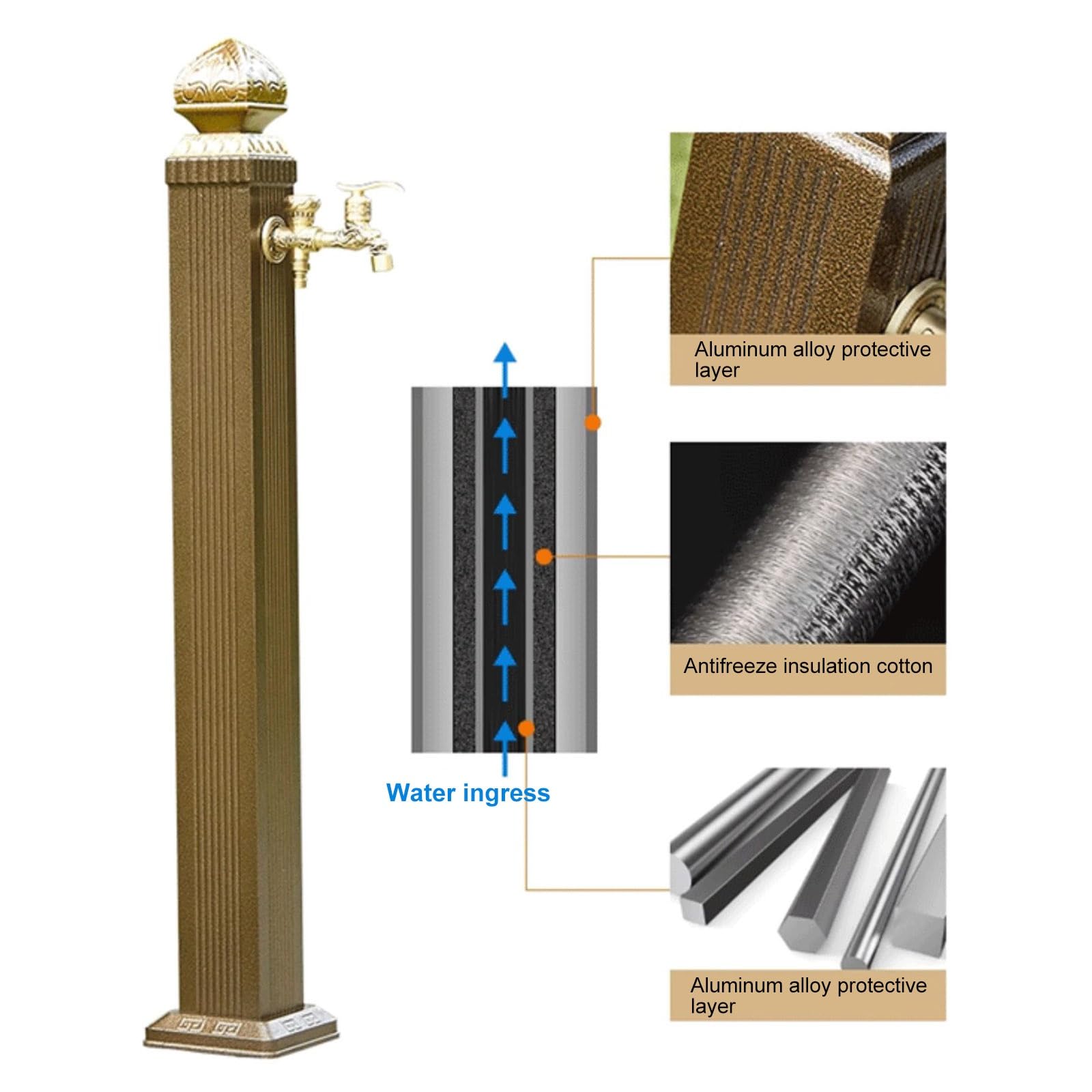 Grifo de Columna de Agua para jardín Vertical Exterior de 43,3 Pulgadas, Extensor de Manguera, Grifo de hidrante para riego eficiente y Agua Potable, Montaje en Suelo, du