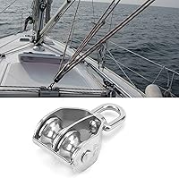 Vista 6 de Fydun - Polea marina de acero inoxidable 316 con doble rodillo giratorio, herramientas de elevación, color plateado para barcos