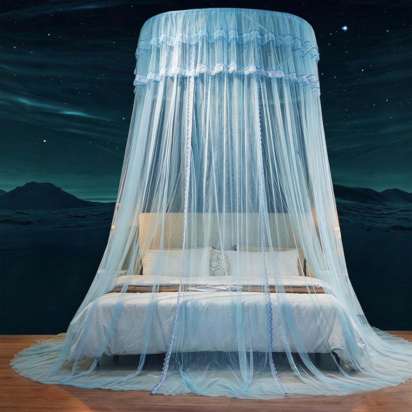 SARKEY Moskitonetz Betthimmel Für Mädchen,Hängende Bettnetzabdeckung Für Schlafzimmer,Transparenter Netz Kuppel Bettvorhang,Eleganter,Erwachsene,Hochzeit Dekoration(Aquamarine)