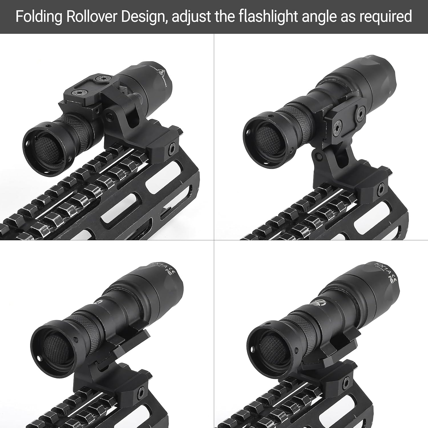 Metal Tactical Rollover Folding Base Bracket Offset Light Mount for M300 M600 Series Tactical Flashlights, Optic Rail Mount for for 20mm Picatinny Rail