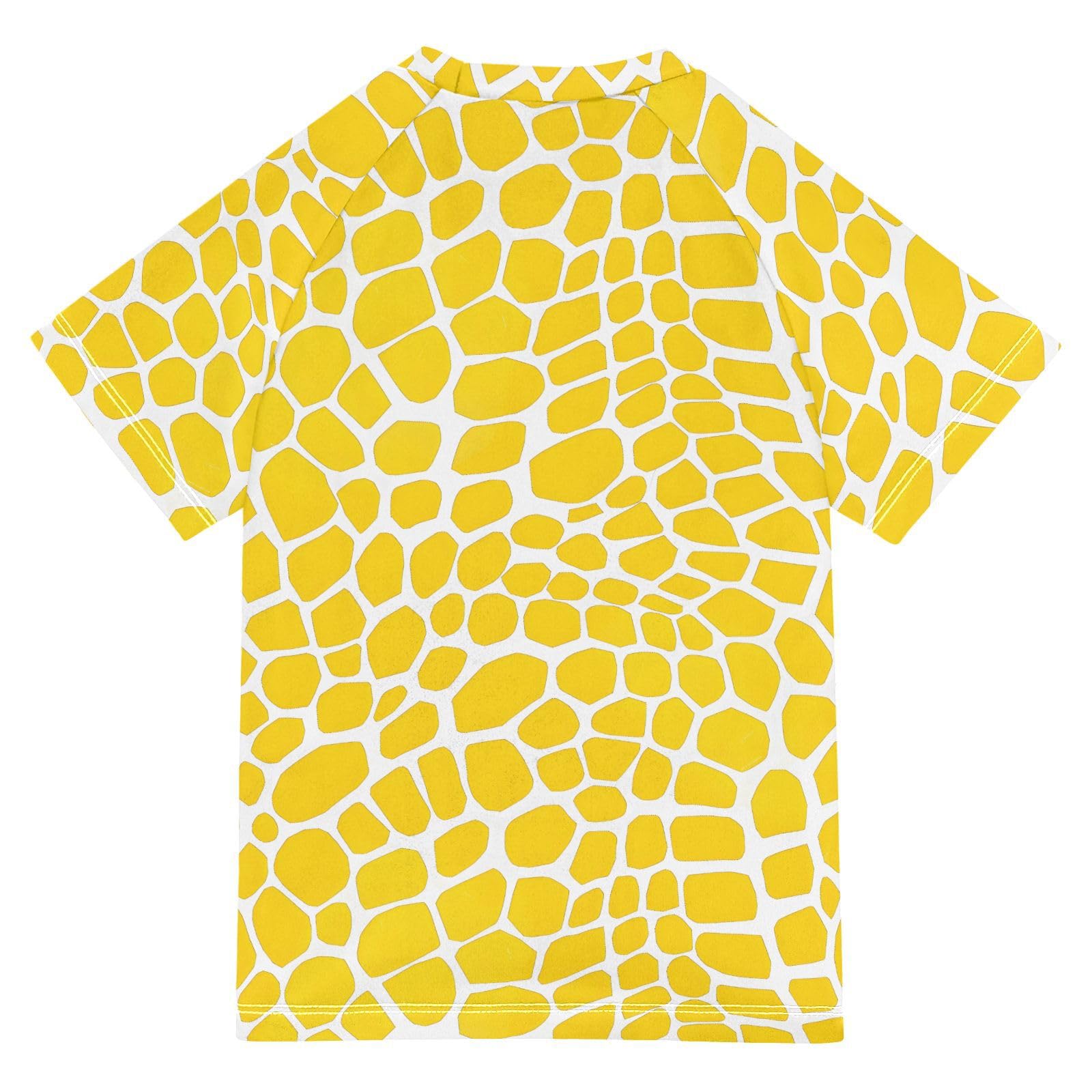 ALAZA Boys Swim Shirts Toddler Rash Guard Short Sleeve Rashguard Yellow Lizard Skin UPF 50+ 11-12T