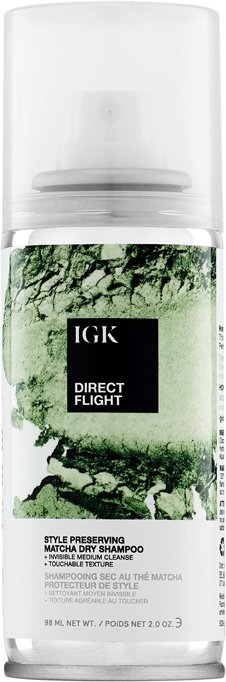 IGK DIRECT FLIGHT Multi-Tasking Matcha Dry Shampoo Travel | Light Cleanse + Style Preserving | Vegan + Cruelty Free | 2 Oz