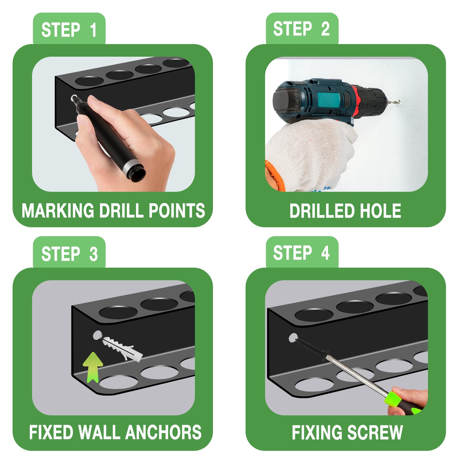 Supporto per pinza da parete, set da 2 pezzi, 14 fori, da parete, organizer per chiavi a pinza, supporto per cacciavite con tubi di espansione, supporto per attrezzi per garage, officina, banco da