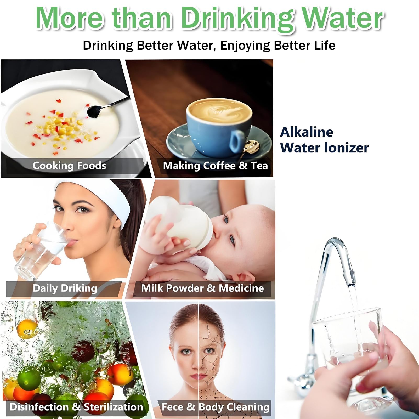 Ionizador de Agua alcalina y ácida para el Cuidado de la Piel yla Limpieza White | Máquina de agua alcalina: además de agua para beber, produce agua ácida con un pH de 3,5 a 6,5