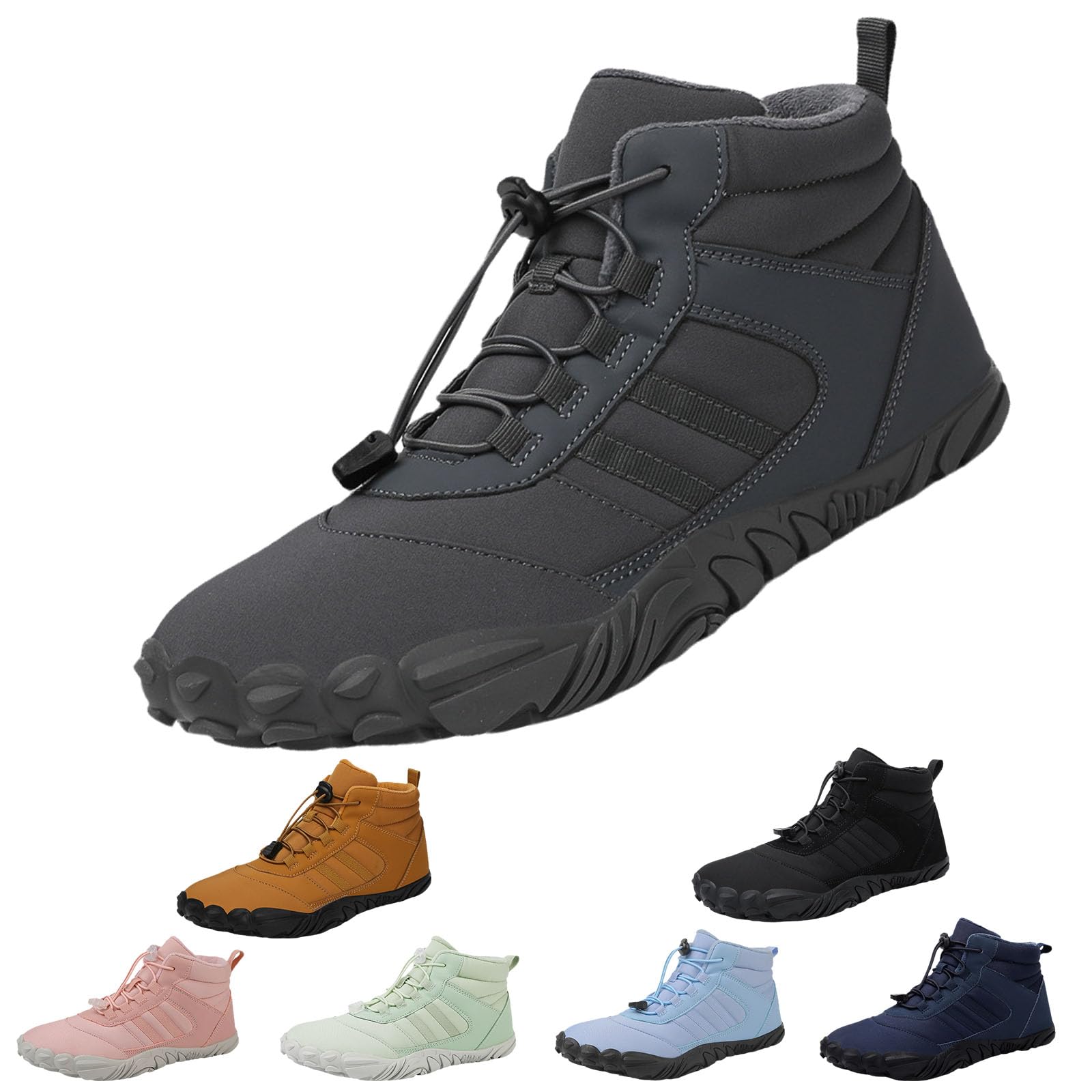 Winter PeakFootwear for Women Neuropathy, Grouned Footwear Warm Zero Drop Snow Boot Men, Hike Non-Slip & Waterproof Barefoot Boots (A108-Grey, Adult, Men, 10, Numeric, US Footwear Size System, Medium)