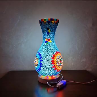 Turkish Moroccan Stained Glass Vase Light USB Powered Suitable for Bedroom Living Room Decoration 5.11 in*11 in