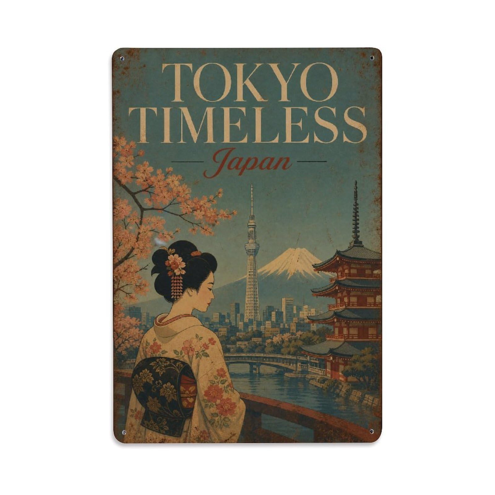 Gead 8X12inch Style Vintage Travel Tokyo Japan Timeless Metal Tin Sign