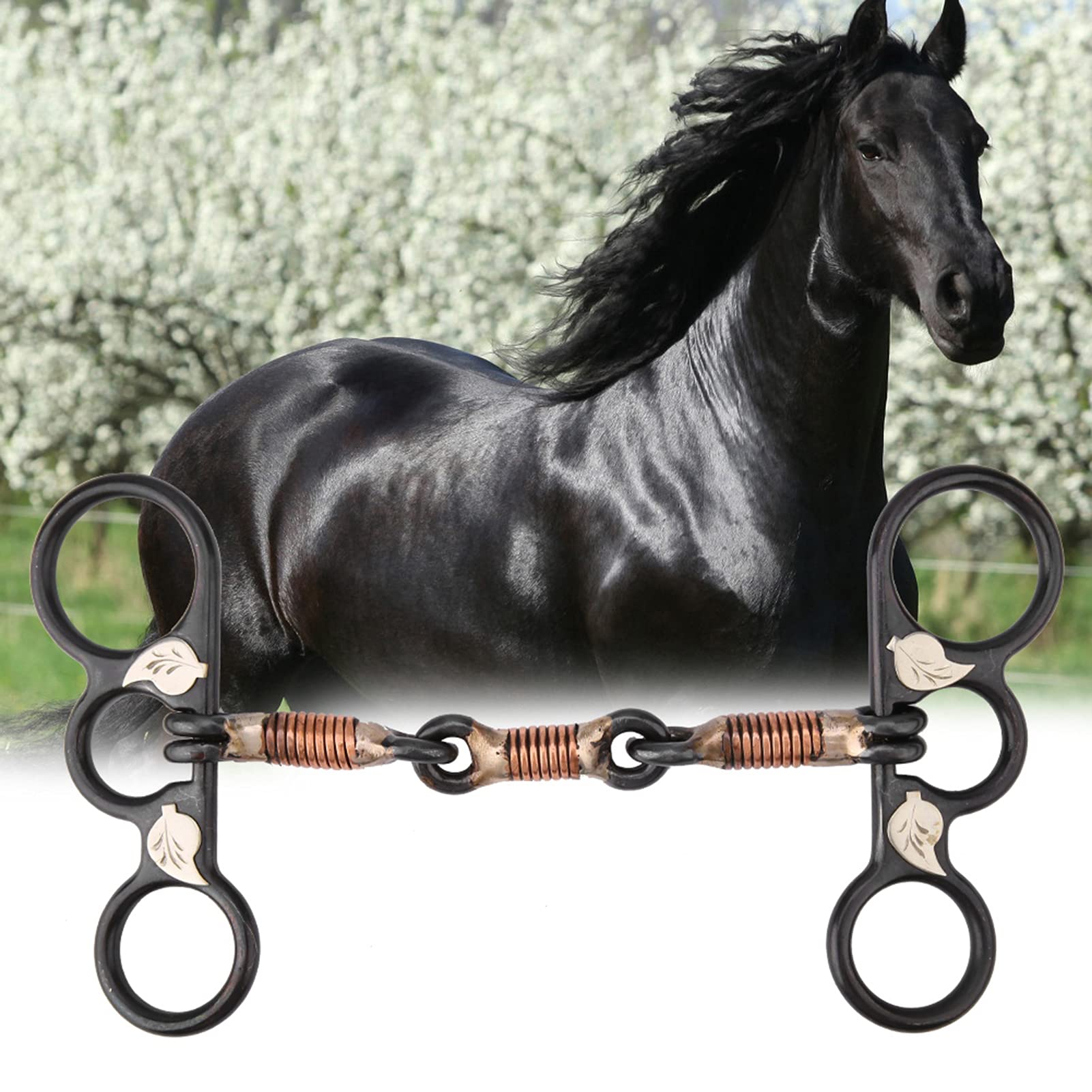 Filetto per Cavallo, morso per bavaglio Ovale da Masticare per Cavallo con Filo di Rame Avvolto in Ferro Nero per addestramento, Accessorio da Corsa per Filetto