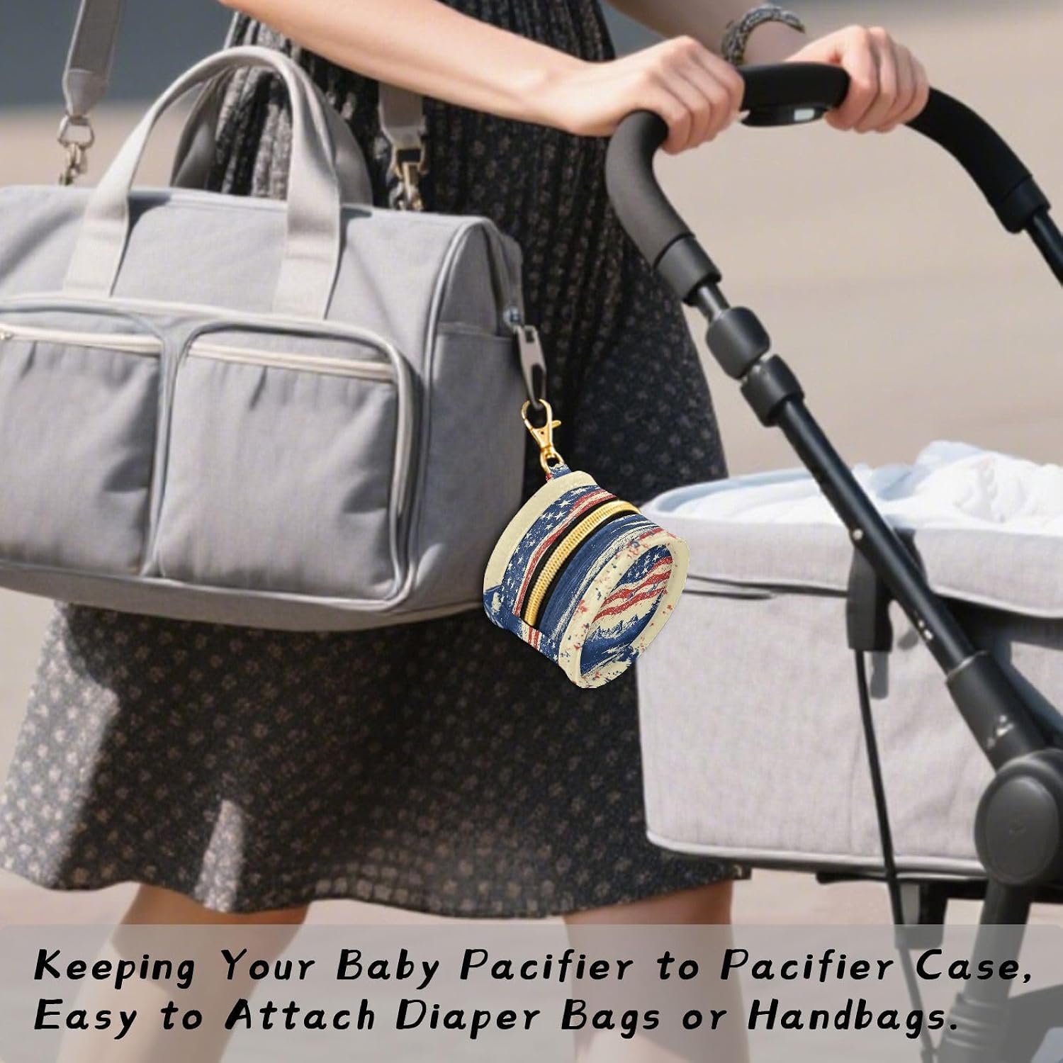Pacifier Holder with Clip Pacifier Case for Diaper Bag Round Baby Pacifier Pouch Box Bag Portable July 4th Flags Mountains Blue image 5