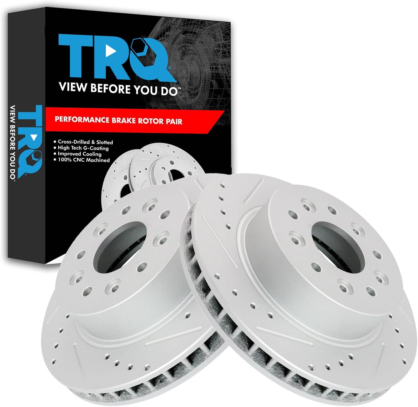 TRQ Front Performance Brake Rotors Set Vented Premium G-Coated Cross Drilled & Slotted Compatible with 1963-1982 Chevrolet Corvette