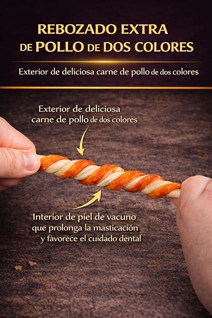 Foto 3 de 8 de Palitos Premium de Pollo Bicolor Enrollados - Snack Dental Natural para Perros Medianos y Grandes