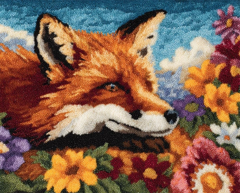 Kitquiver Latch Hook Kits for Adults Rug Fox and Glory Flowers Crafts Crochet Yarn with Pre-Printed DIY Handmade Embroidery Needlework for Home Decoration 15X20In