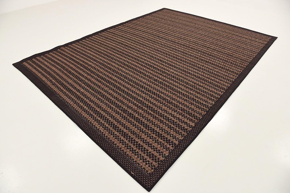 Unique Loom Outdoor Border Collection Area Rug - Checkered (7' 1" x 10' Rectangle, Brown/ Black)