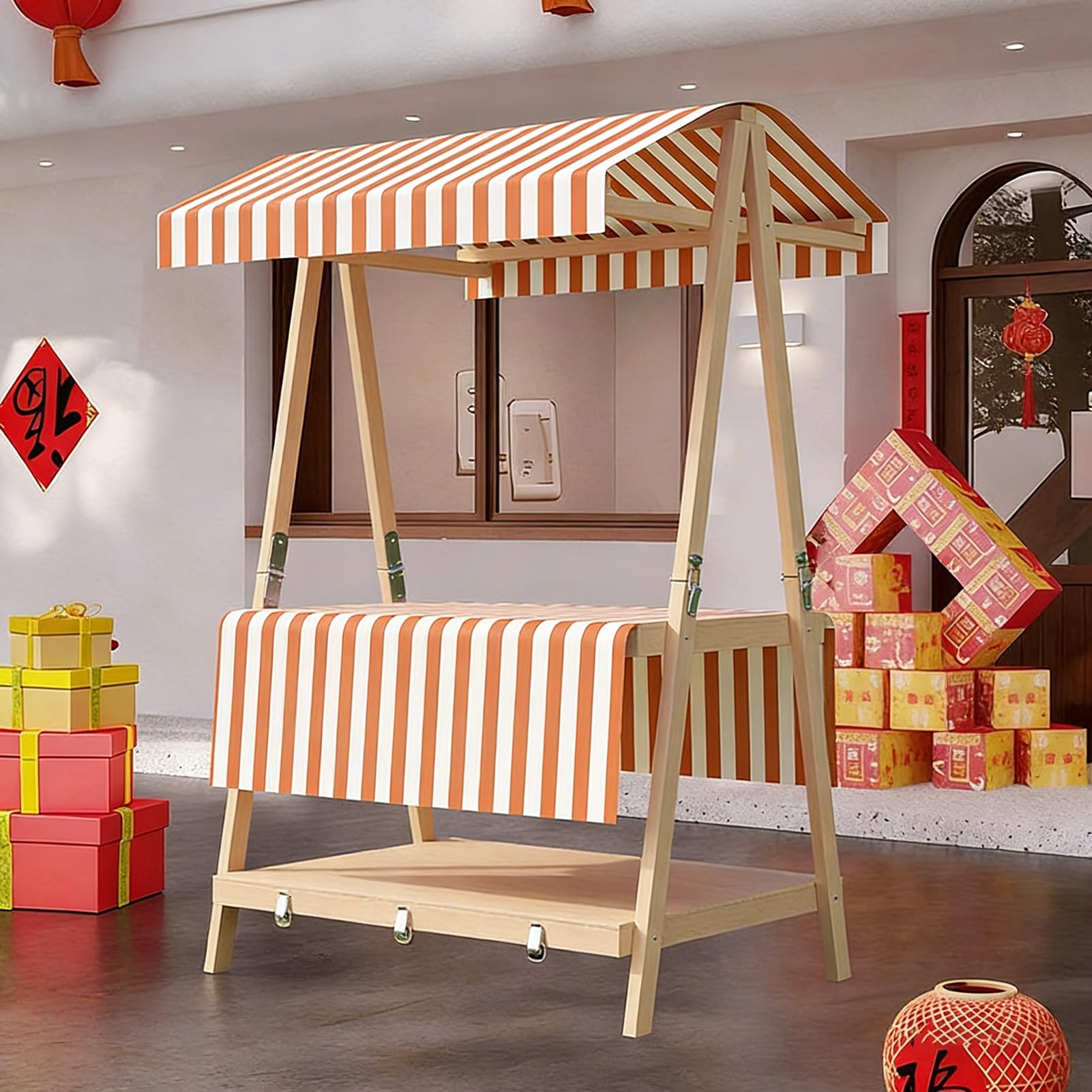 Chariot de nourriture d'extérieur stable et pliable en bois de pin