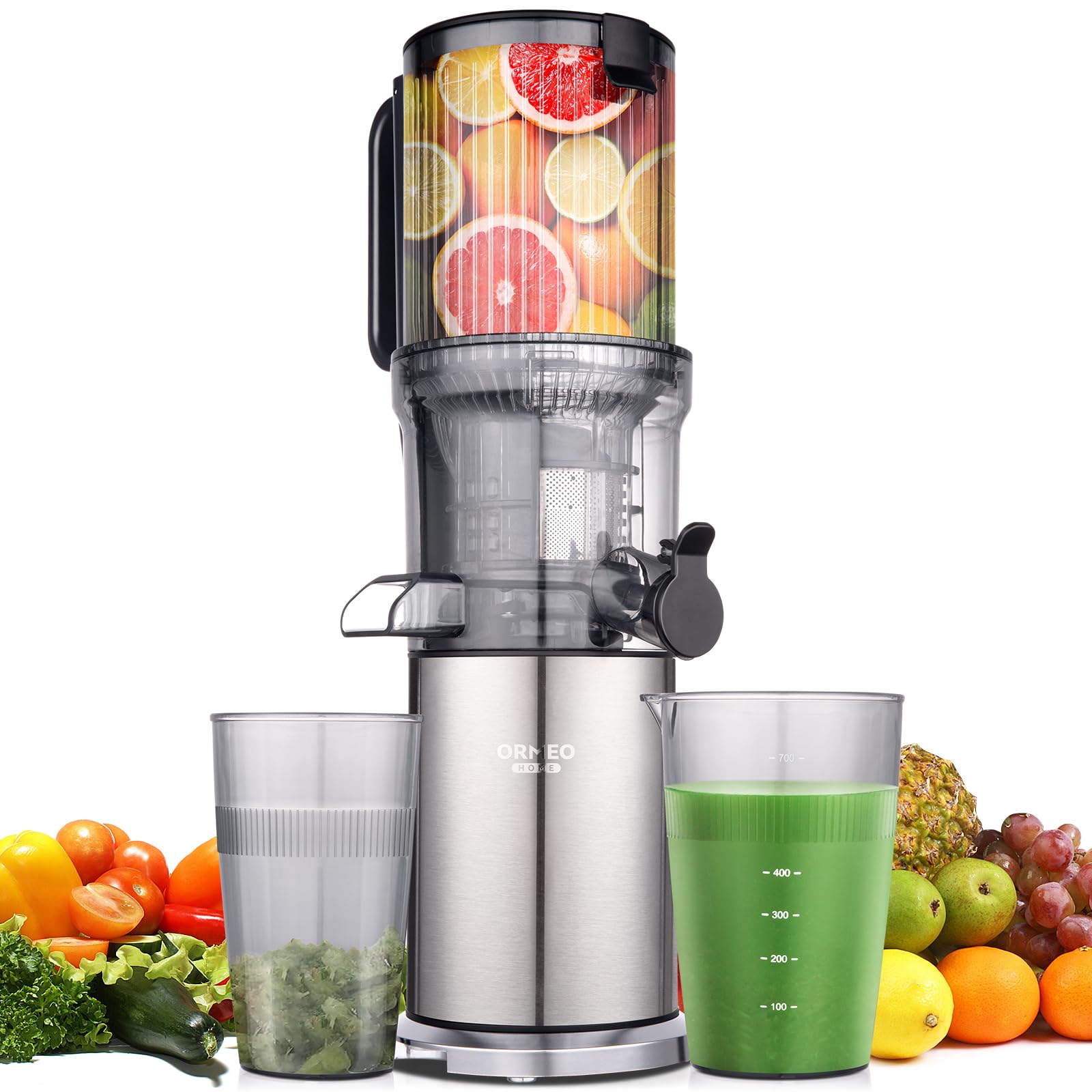 Juicer Machines,ORMEO HOME Cold Press Juicer with 5.0" Large Feed Chute,200W Slow Masticating Juicer Machine for Whole Fruit and Vegetables High Juice Yield,Easy to Clean(Updated)