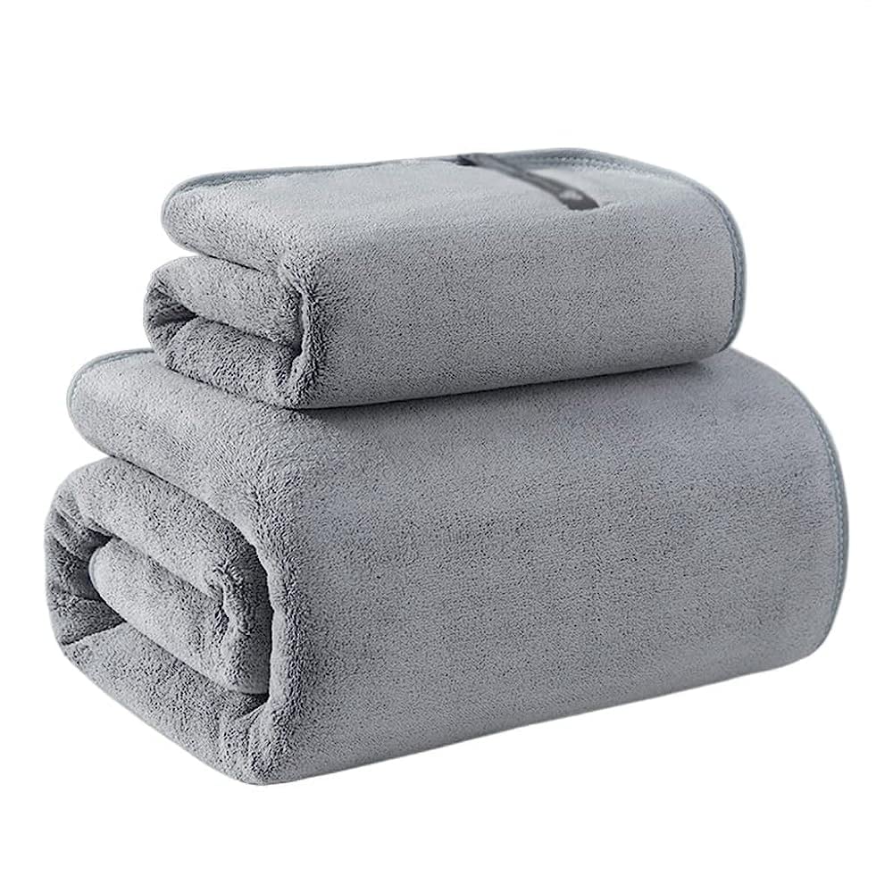 Serviette de bain en coton épais TILEZE Lot de 2 draps doux 80x40 et 160x80 cm