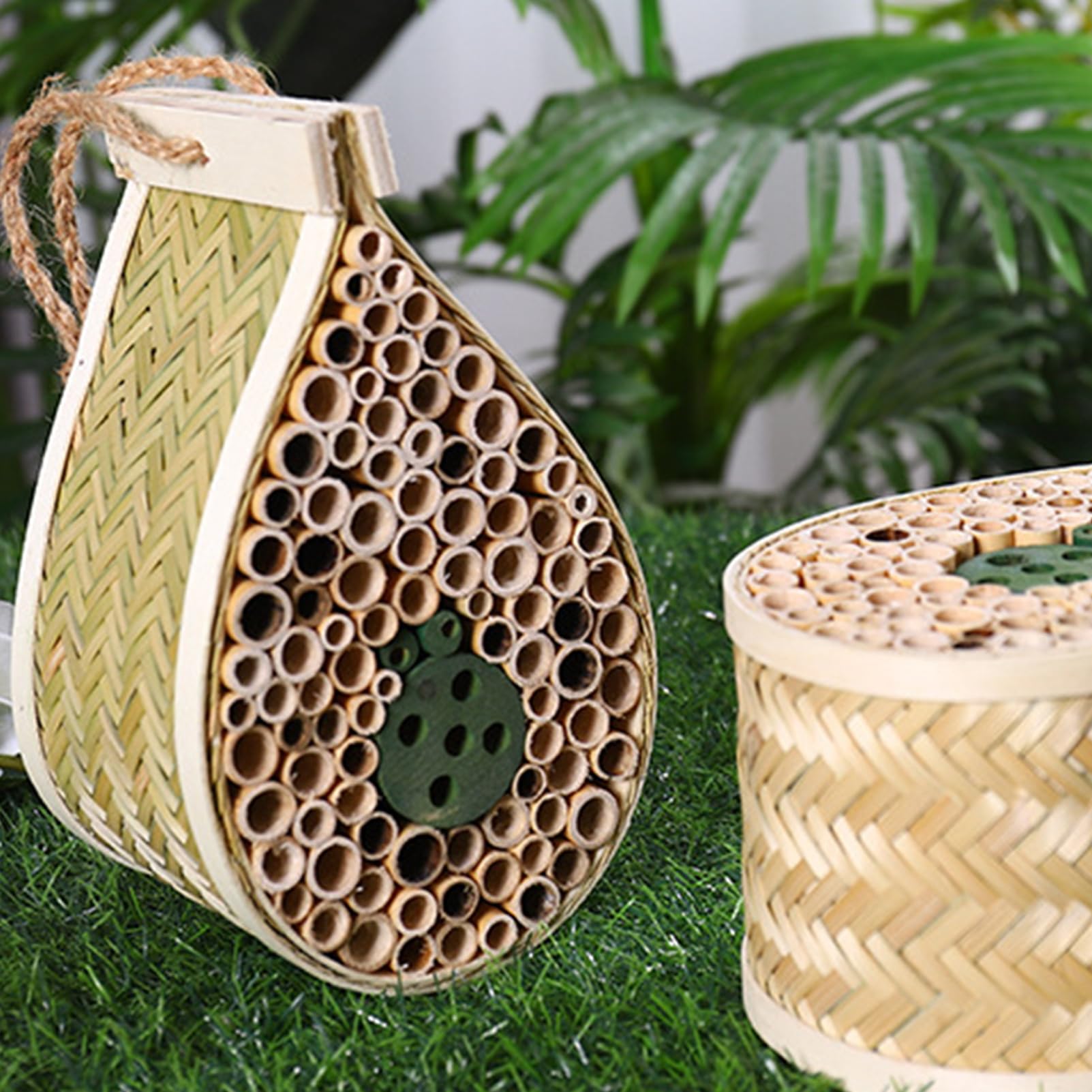 Maison pour abeilles Mason - Palais pollinisateur - Habitat suspendu en bois avec tubes de bambou pour le jardin et la cour - Hôtel pour pollinisateurs