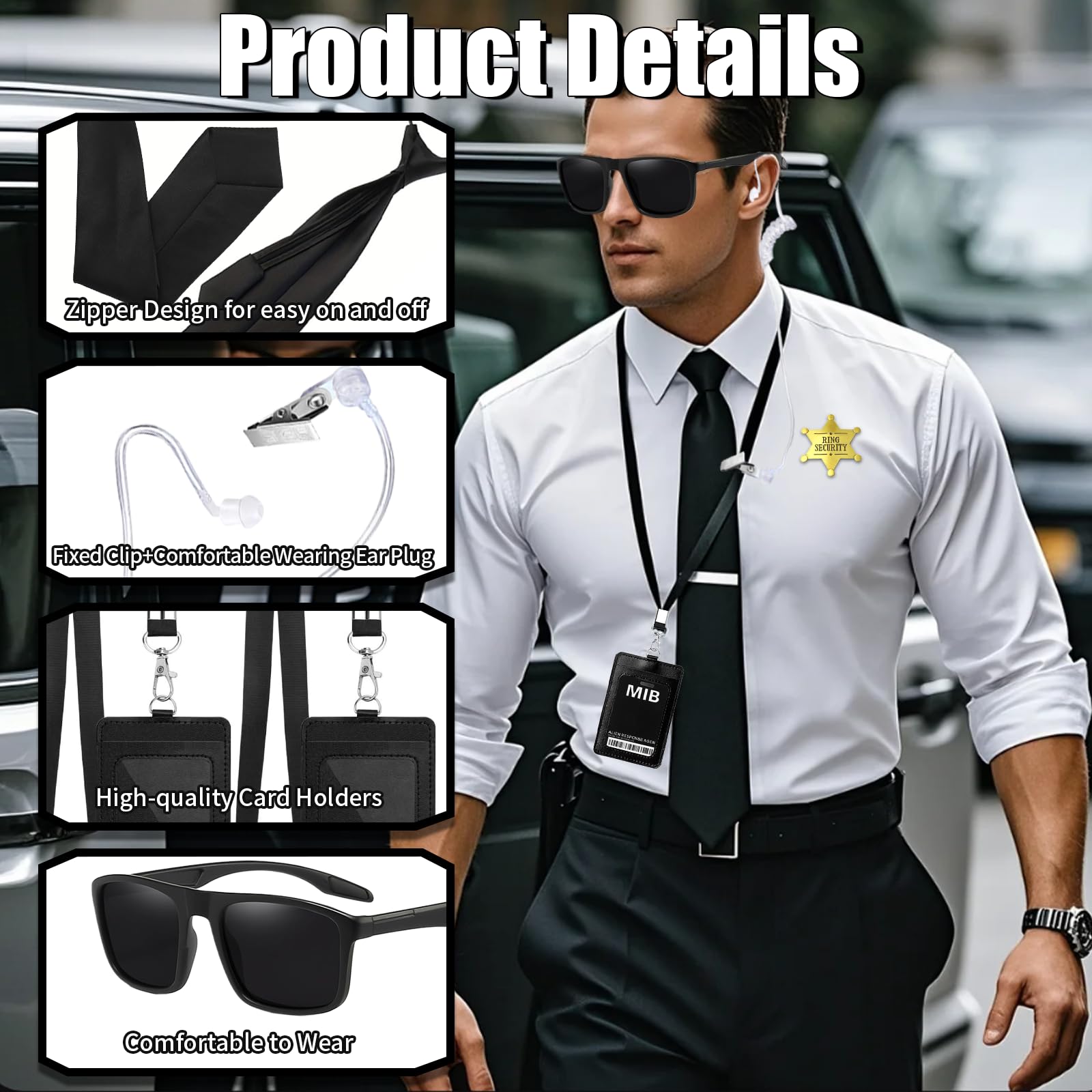 12 Pcs Duo Agent Costume Accessories Set for Women Men Secret Service Costume Cosplay Set - Image 3