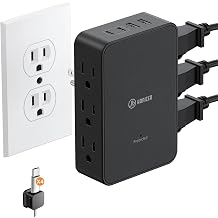 Multi Plug Wall Outlet,6 AC Side Outlets,20W USB C Outlet Extender | Wall Plug Side Access for Behind Couches Nightstands Desks TV,3-Sided Flat Outlet Extender with 4 Cable Clips,Black