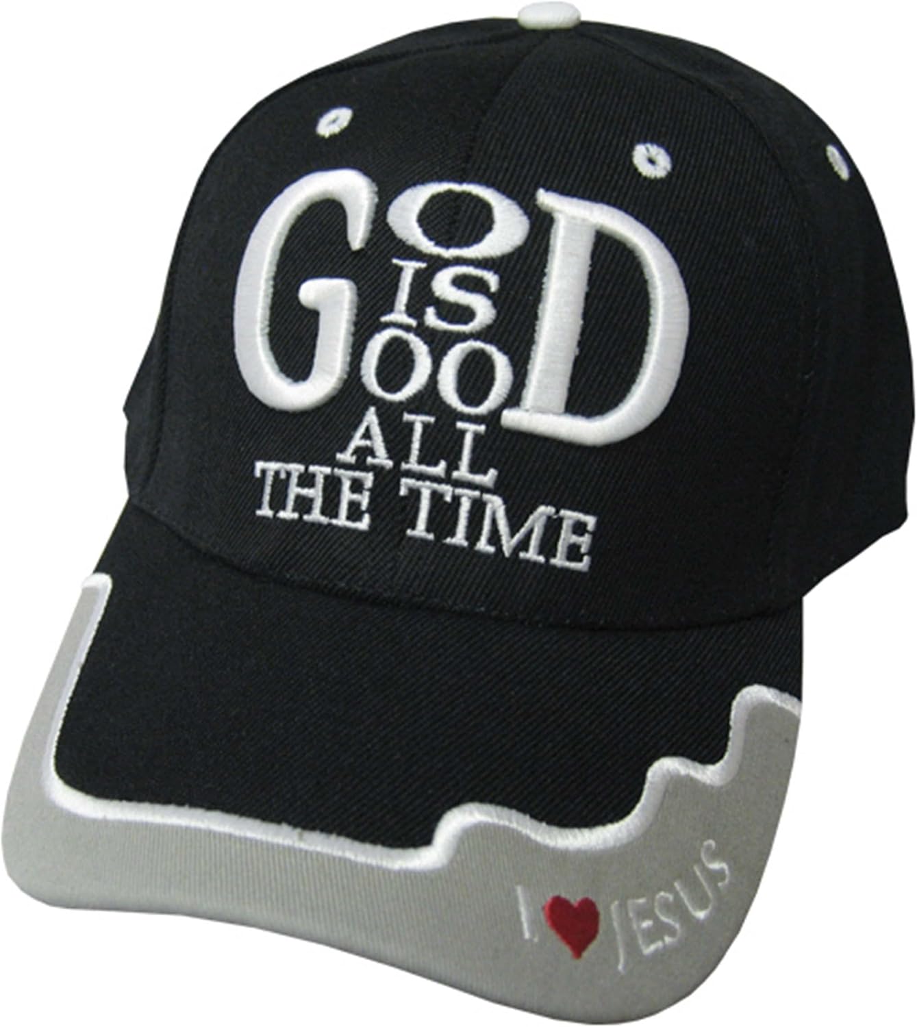 God is Good Black Canvas Baseball Cap with Embroidery | One Size Fits All | Hook & Loop Closure | 100% Cotton | Adjustable Band in Back | 6 Panel hat w/ 6 Eyelets