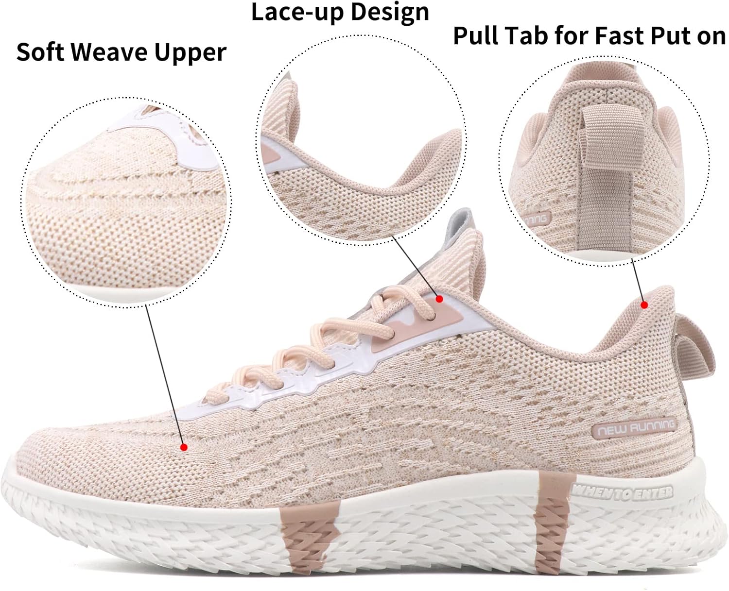 Beita Running Shoes for Women Non Slip Walking Sneakers Breathable Sports Shoes for Gym Travel Work Food Service Platform Comfortable All Day Lightweight Beige - Image 3